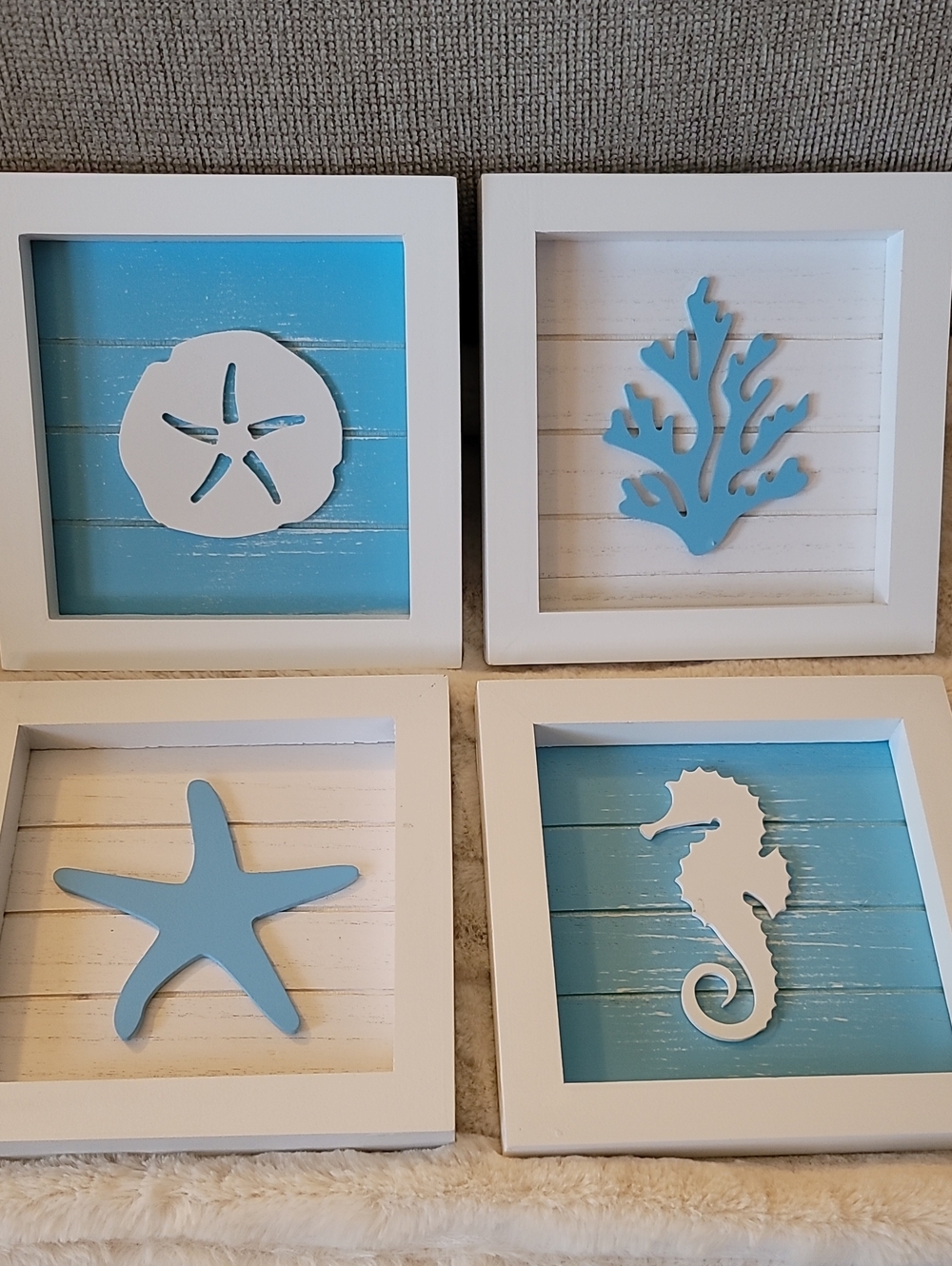 Beachly Coastal Wall Art Set - Blue & White Nautical Frames (Set of 4)